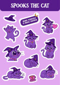 Spooks The Cat Sticker Sheet — 11 Vinyl Stickers, A5
