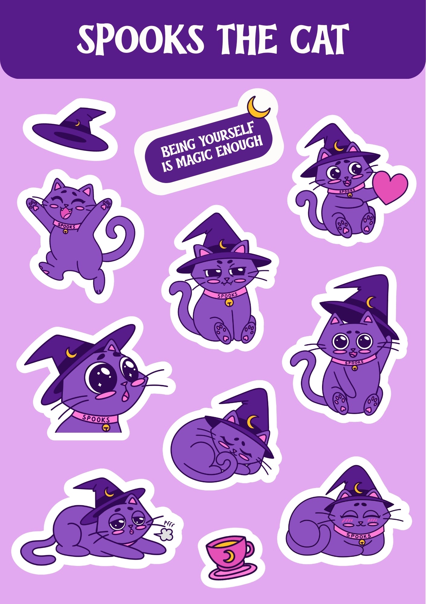 Spooks The Cat Sticker Sheet — 11 Vinyl Stickers, A5